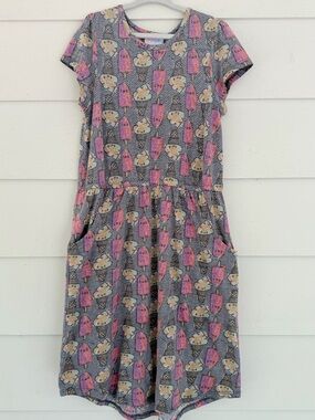 Kids Pink and Gray Graphic Pocket Dress- LuLaroe Mae 12